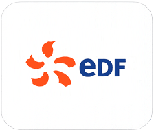 Logo EDF orange et bleu sur fond blanc